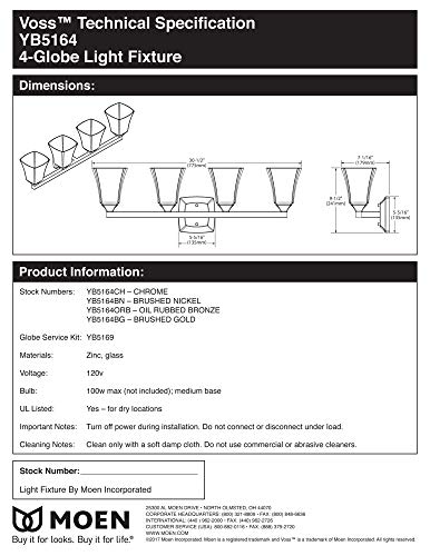 Moen YB5164NL Voss 4-Light Dual-Mount Bath Bathroom Vanity Fixture with Frosted Glass, Polished Nickel - Thumbnail 2