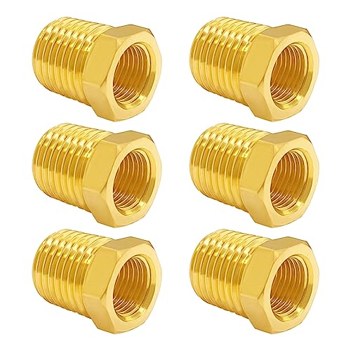 Hooshing 6PCS Brass Reducer Hex Bushing 1/4" NPT Male x 1/8" NPT Female