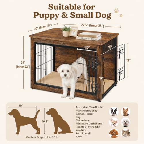Image of Yaheetech 27.5in Wooden Dog Crate Furniture w /Cushion for Small Medium Dogs