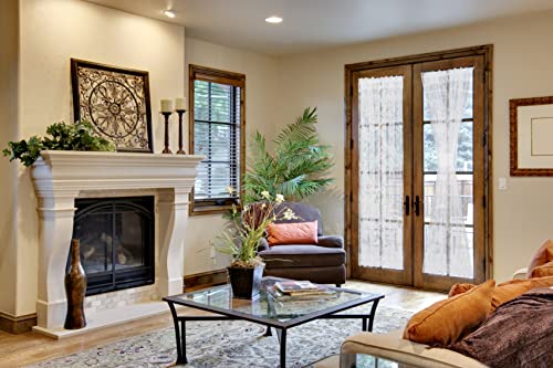 Rose Flower French Door Curtain Lace Voile Patio Sliding Glass Door Treatment Curtains With Bonus Tiebacks, 54" W By 72" L, Set Of 2 #TOP5