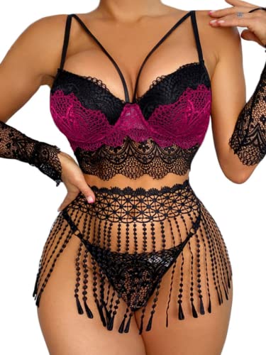 Kaei&Shi Tassel Woven Skirt, Long Lace Gloves, Cami Padded Top, 4 Pieces Exotic Lingerie
