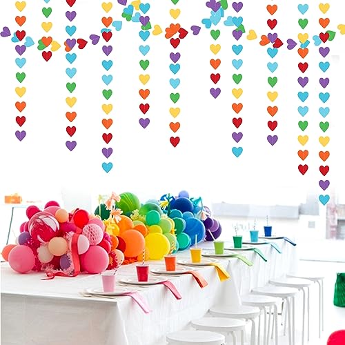 Image of Rainbow Colorful Party-Decorations Heart Garland - 52ft Red Orange Yellow Green Blue Purple Streamers Banner,Boy Girl Kids Birthday Supplies Baby Shower Wedding Welcome Back to School Decor Panduola