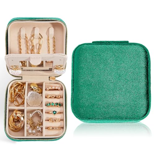 Travel Velvet Jewelry Box with Mirror, Mini Gifts Case for Women Girls, Small Portable Organizer Boxes for Rings Earrings Necklaces Bracelets