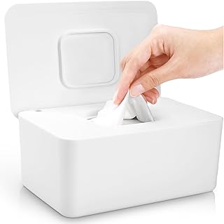 Baby Wipes Dispenser, Baby Wipe Holder for Fresh Wipes, Non-Slip Baby Wipes Container, Refillable Wipes Box with Sealing Design Lid (White)