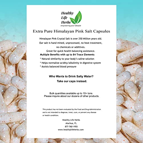 Healthy Life Herbs Pink Himalayan Salt Capsules 540 Caps (850 Milligram) Blood / Heart Support Energy - Extra Pure - 84 Minerals #TOP6