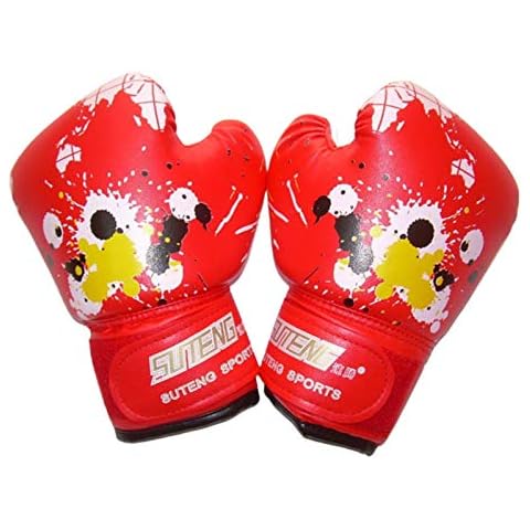 WEQTS 1 Pair Kids Boxing Gloves, Children Fight Mitts, Pu Leather Kids Boxing Training Gloves, Cartoon Training Gloves for Kickboxing Focus Pads (Red), free size Cover