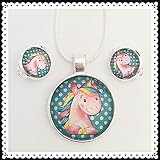  Schmuck-Set Glas-Cabochon Einhorn + Pünktchen mit Ohrringen und 925 echt silber Hals-Kette wahlweise Ohrclips oder Ohrstecker/Ohrhänger 25mm+12mm Motiv handgefertigt by Schmuckphantasien Kinder
