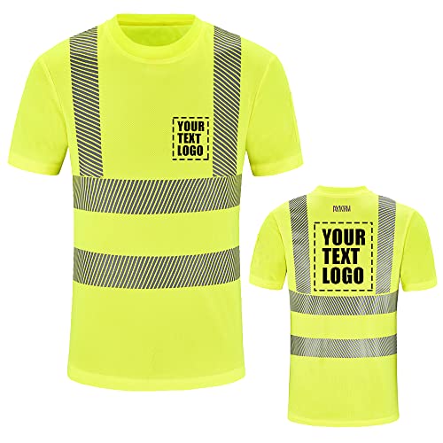 Personalizado Impreso Alta Visibilidad Camisas Clase 3 Logotipo Personalizado Alta Visibilidad Reflectante Seguridad Trabajo Camisa Top EN20471 (Amarillo, M)