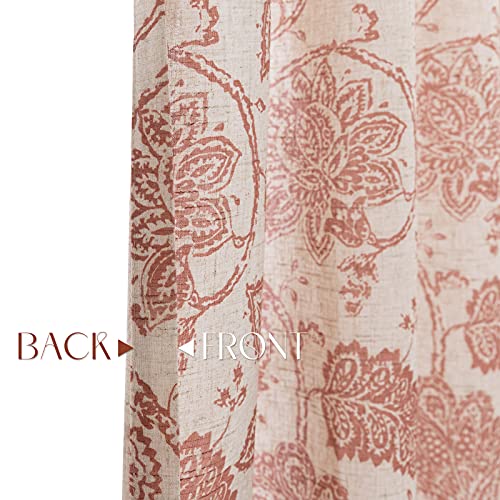 Jinchan Tie Up Curtains For Kithcen Living Room Adjustable Tie-Up Shade Linen Textured Rod Pocket Medallion Design Jacobean Floral Printed Valance 1 Panel 63 Inch Terra On Beige #TOP4