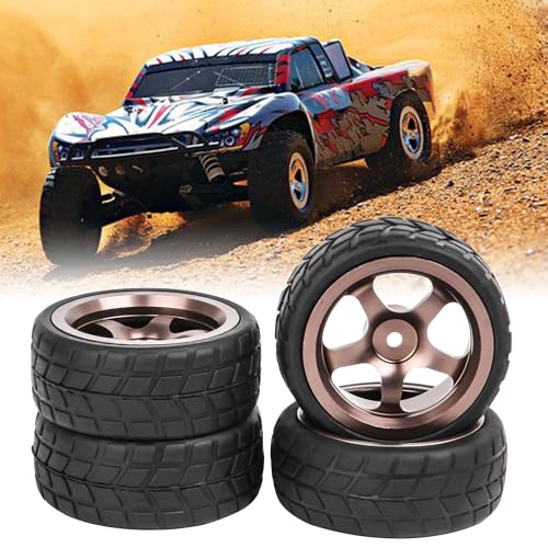 Image of Mxfans Grey 5 Spoke Aluminium Alloy Wheel Rims & Black Square Pattern Rubber Tyres Tires Rc 1:10 On Road Racing Car Set of 4