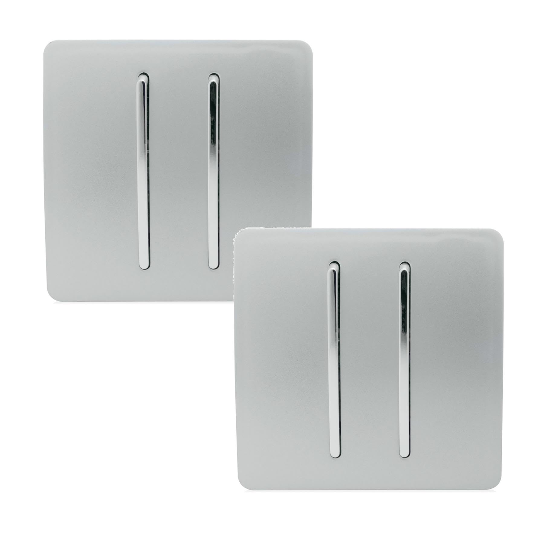 Trendi Switch 2 Gang 1 Or 2 Way Platinum Silver Rocker Light Switch 2 Pack