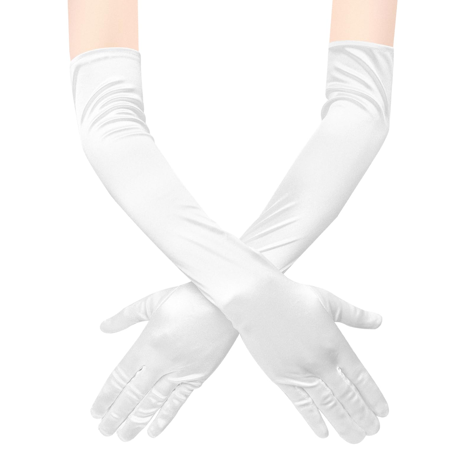 ZTVOWTO 1 Pair Women's Long Gloves, Stretchy Elbow Satin Gloves, Evening Gloves for Costumes, Opera, Bridal Party, Weddings and Proms(White)