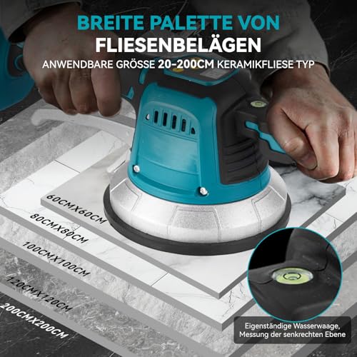 Yofidra Fliesenrüttler Fliesenverlegemaschine, 10-Gang Fliesen Vibrationsgerät mit 2 2.0Ah Akkus, 150kg Saugkraft, Digitale Anzeige, Fliesenrüttler für Wand- und Bodenfliesen 20-200cm