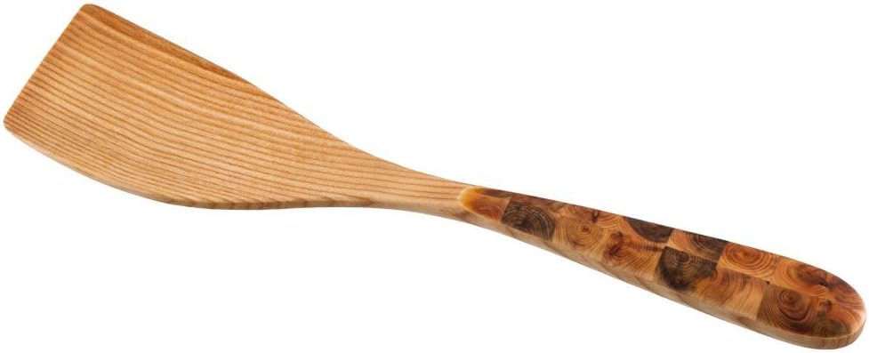 Spatula Curved with Mosaic Handle - Handmade from Natural Ash Wood - Decoration from Juniper - Premium Quality Wooden Kitchenware - 12.4x2.8 Inch