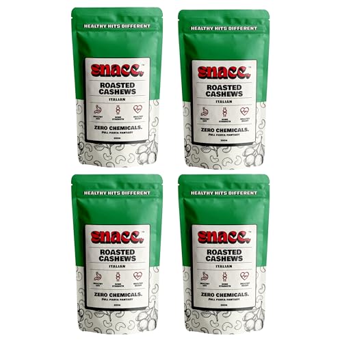 Image of Snacc Italian Herb Roasted Cashews | Savoury Masala Kaju Dry Fruit | Crunchy Premium Cashew Nuts | Protein-Rich | Zero Chemicals | 100% Clean Label Healthy Snack | 200g x 4