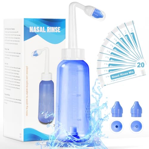 Neti Pot Sinus Rinse Bottle – Gentle Nasal Wash Bottle Nose Cleaner for Effective Pressure Irrigatio 300 ML with 20 Nasal Wash Salt Packets