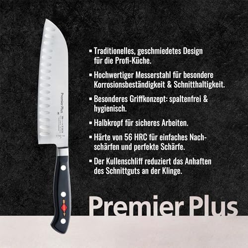 F. DICK Santoku, Küchenmesser, Premier Plus (Messer mit Klinge 18 cm, X50CrMoV15 Stahl, nichtrostend, 56° HRC) 8144218K