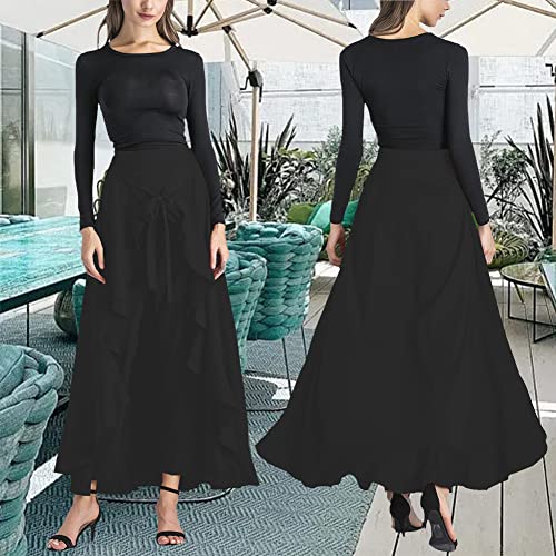 Lrady Women's Ruffle Pants High Waist Trousers Casual Beach Maxi Long Palazzo Overlay Pant Skirts2