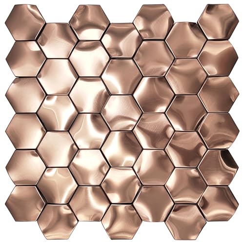Elephantile Hexagon 3D Wall Panels Bathroom Backsplash Tile Copper Metal