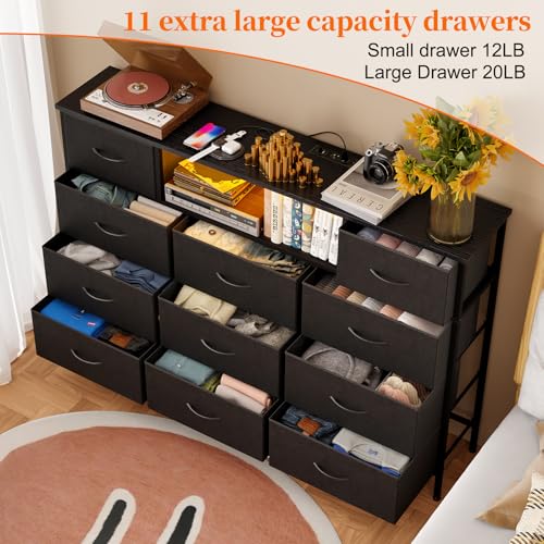 image for Fixwal Long Dresser for Bedroom with Charging Station and LED Lights, 