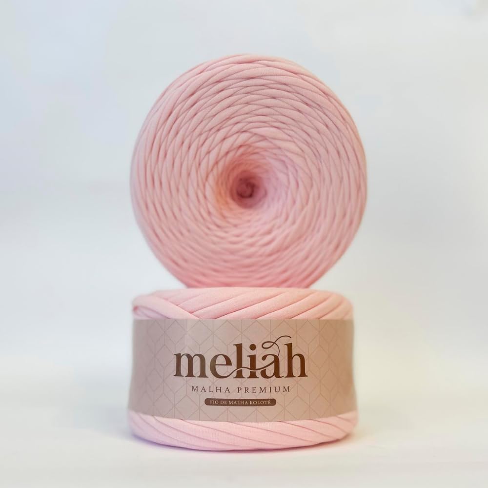 Meliah T-Shirt Yarn Premium - knotless - 100% Brazilian - 100% Polyester. Soft Yarn for Crafts, Crocheting, Macrame and Knitting. Thick 1,37inch, 109,37yds, 17,64oz. Baby Rose