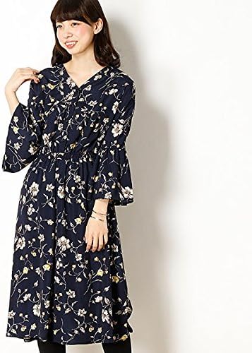 Amazon Co Jp アルシーヴ Archives 花柄フレア袖ワンピース ネイビー M 服 ファッション小物