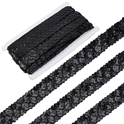 GORGECRAFT - GORGECRAFT 14Yds Black Sequin Ribbon Trim 0.78" Glitter Lace Sequins Beads Trim Fabric Sequin 3 Rows Paillette Roll for Sewing Christmas Crafts Embellishments Costume Ornament Home Decor
