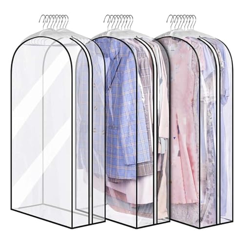 Clear Garment Bags, 3X Clear Garment Covers with Zipper, Waterproof Suit and Dress Protector, 23.62x40.16x10.04 inches Dustproof Clothing Storage, Long Coat Cover for Gowns4