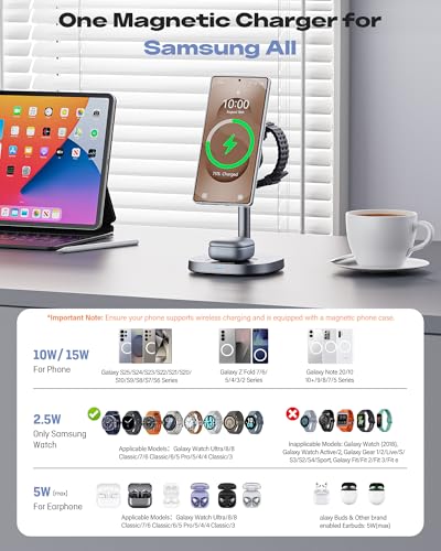 Magnetic Wireless Charger for Samsung, Qi2 Fast 15W Android 3 in 1 Charging Station TEC Cooling Compatible with Magsafe Charger for Galaxy S25 Ultra/S24/Z Fold 7/Flip7/Samsung Watch Ultra 8/Buds — view 6