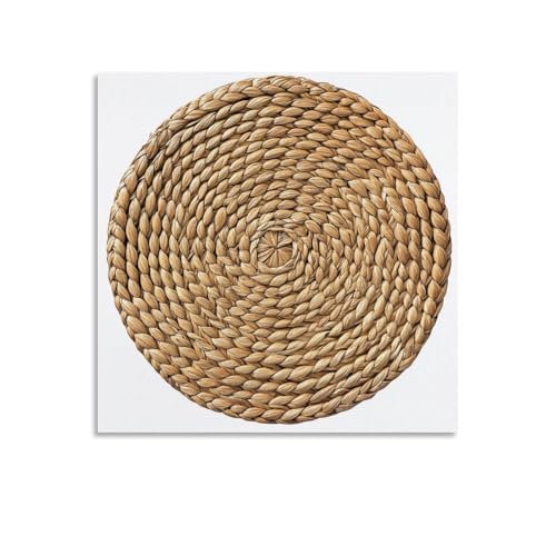 zxxpensy Woven Round Straw Placemat Wall Art Poster Trendy Canvas Print Modern Painting Aesthetic Picture for Living Room Farmhouse Decor 16x16inch(40x40cm) Unframe