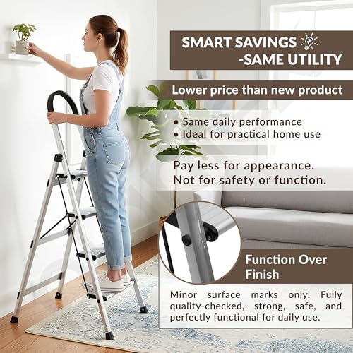 Image of Plantex Aluminium Ladder for Home /4-Step Ladder with Minor Surface Marks from Transit, Fully Quality Checked /Anti-Skid Step Ladder /Assured by Plantex (Anodize-Silver)