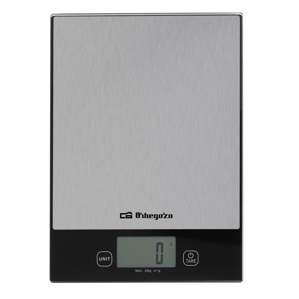Orbegozo PC 2026 - Báscula de cocina, control táctil, pantalla LCD, función auto-tara, desconexión automática, superficie anti huellas, 20 kg máx