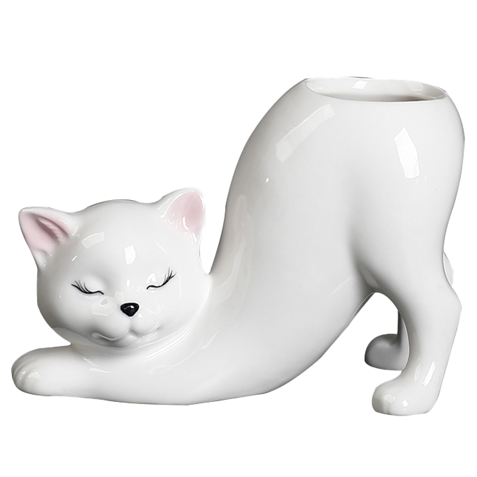 DIYOMR Vaso Per Piante Grasse A Forma Di Gatto, Ceramica Con Foro Di Drenaggio, Azzurro 15.8 Cm