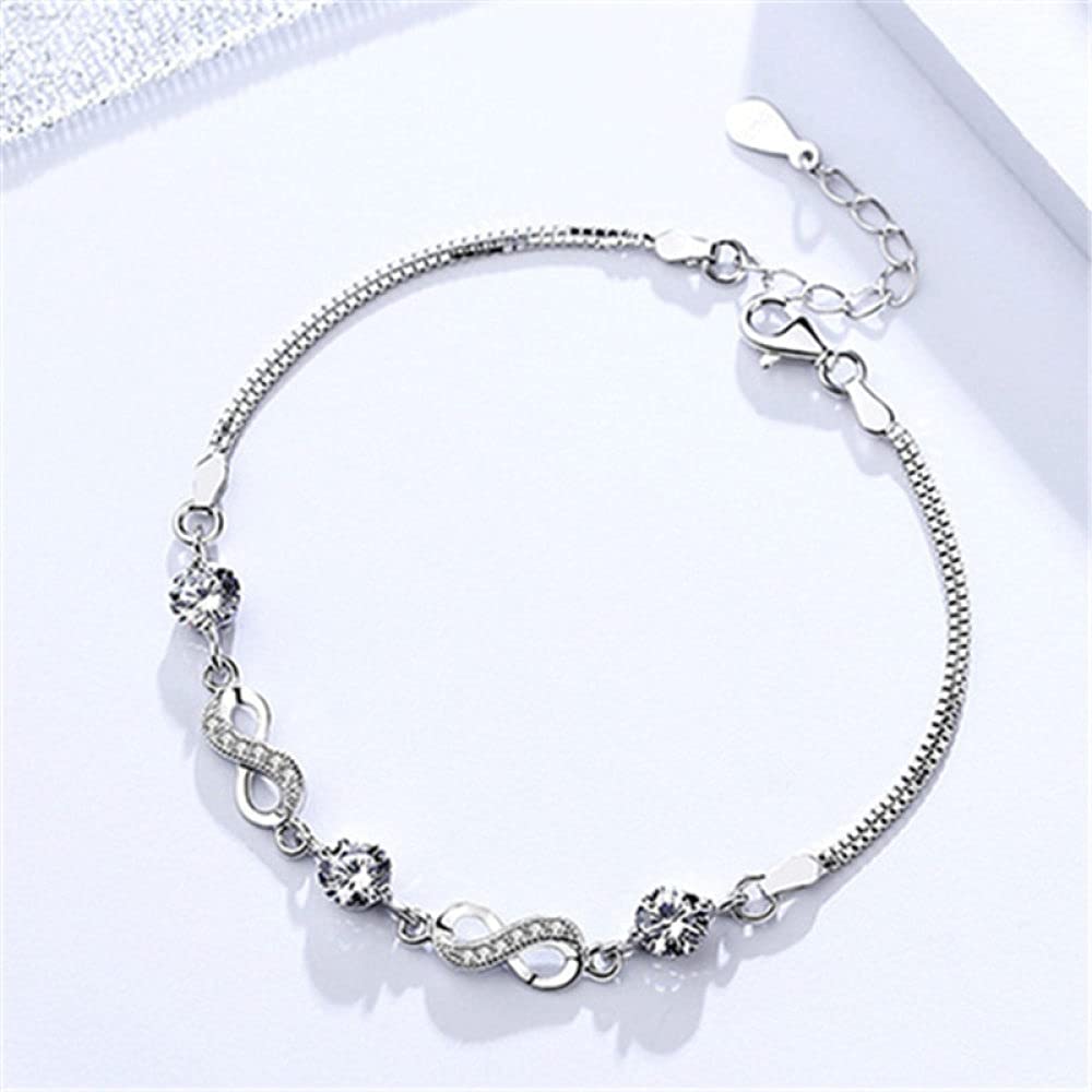 Braccialetti a Catena con Polsino in Argento Sterling Moda, Bracciale in Argento Sterling 925 da Donna Bracciale Infinito in Cristallo Squisito Regali di Gioielli in Argento Sterling