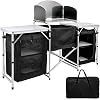 Happybuy Camping Kitchen Camping Kitchen Cabinet Camping Cooking Table Foldable with Wind Protection and 3 Zip Pockets Camping Cabin