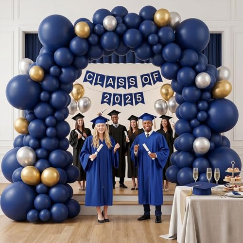 Image of 114pcs Navy Blue Balloons, 18 12 10 5 inch Nile Blue Balloons Garland Arch kit, Different Sizes Navy Balloon for Graduation Wedding Baby Shower Birthday Party Decorations