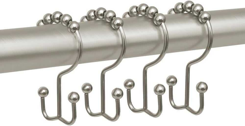 MAYTEX Shower Curtain Hooks, Shower Curtain Rings, Rust-Resistant Decorative Double Roller Glide Shower Hooks, Shower Rings for Bathroom Shower Rods, Curtains, Liners, Set of 12, Brushed Nickel