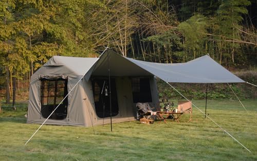 Carpa inflable para camping con toldo beige 9.8 x 13 ft miniatura 1