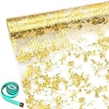Tischläufer Gold Tischdecken Dekostoff Golden Tischband aus Organza Hochzeitsdeko mit Maßband für Geburtstage Hochzeit Karneval Taufe Geburtstage Party 28 cm×5M (Gold)