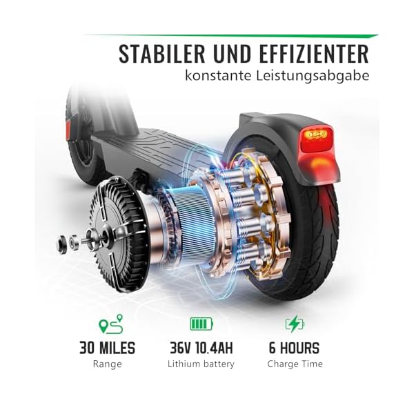 SISIGAD Elektroroller für Erwachsene, große Reichweite 30Meilen, 10 Zoll Reifen, 20km/h & Last bis zu 100kg, Faltbarer E-Scooter mit Dual Brake System – Bild 6