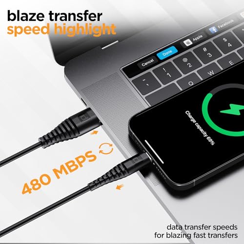 Image of Dubstep Blaze Stellar 15W USB-A to Lightning Fast Data Charging Cable with Over 60K bend life, 70K insertion tested, Powerblitz technology, Overheat Protection (Black)