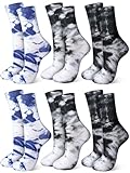 Fourluoo 6 Pairs Casual Tie Dye Dress Socks Cotton Colorful Crew Socks for Men Women Crazy Funny Athletic Hippie Gifts(Ink Color)
