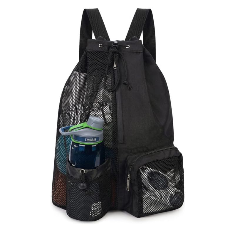 Mochila De Piscina De Natação Com Cordão Seca E Úmida (Preto)
