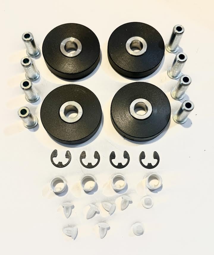Image of Auto Lift Parts Wheel Kit for Rotary Rolling Jack - Fits RJ9 RJ9000 SM SMO AR ARO 14 Models - 2 inch Hard Rubber Urethane - Replaces SB700005 SB100005 BH-7544-95 - 4 Wheels Axles Dual Pins - Set of 4
