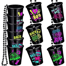 Janmercy 12 Pack 80s Theme Party Decorations Party Shot Glass on Beaded Plastic Cups Accessories Back to The 80s Retro Favors for 1980s Birthday Supplies