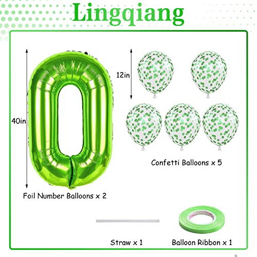 Large 10 Number Balloons Green, 40 Inch Helium Foil Number 1 & 0 Balloons Self Inflating With Green Confetti Balloons For Boys Girls 1St 10Th Birthday Party Balloons Anniversary Decorations Supplies #TOP1
