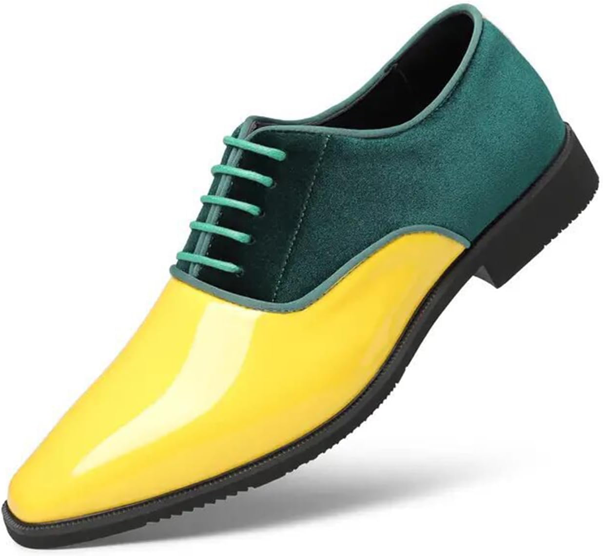 Men's Patent Leather Velvet Patchwork Dress Tuxedo Shoes Classic Vintage Gloss Cap Toe Lace up Low Top Oxfords Business Prom Wedding Formal Shoes - Image 2