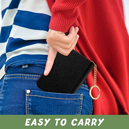 Image of Aiawoxc Credit Card Holder for Women, Small RFID Wallet Slim Leather Business Card Organizer Case with Zipper and Keychain, Black