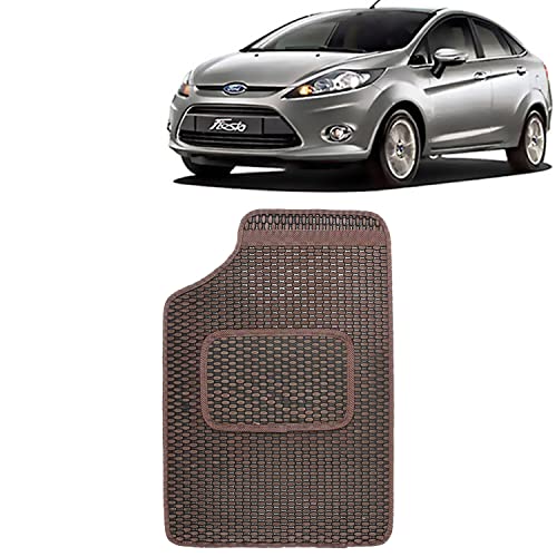 Image of Kingsway Dotted Design Car Floor Foot Mats Universal Fit for Ford Fiesta, Model Year : 2011-2021, Water and Dustproof, Color Brown, Set of 5 Pieces