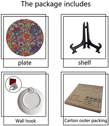 Asdwx Batik Decorative Wall Plates, 10", Vintage Paisley Motif Batik Theme, Round Plate With Display Stand, Ceramic Tile Wall Decor For Home Office Decor, Blue Red #TOP2